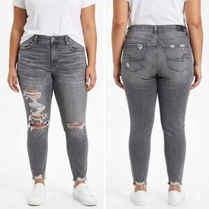 American Eagle Ne(x)t Level Stretch Skinny Jeans Women's 14 Gray Distressed